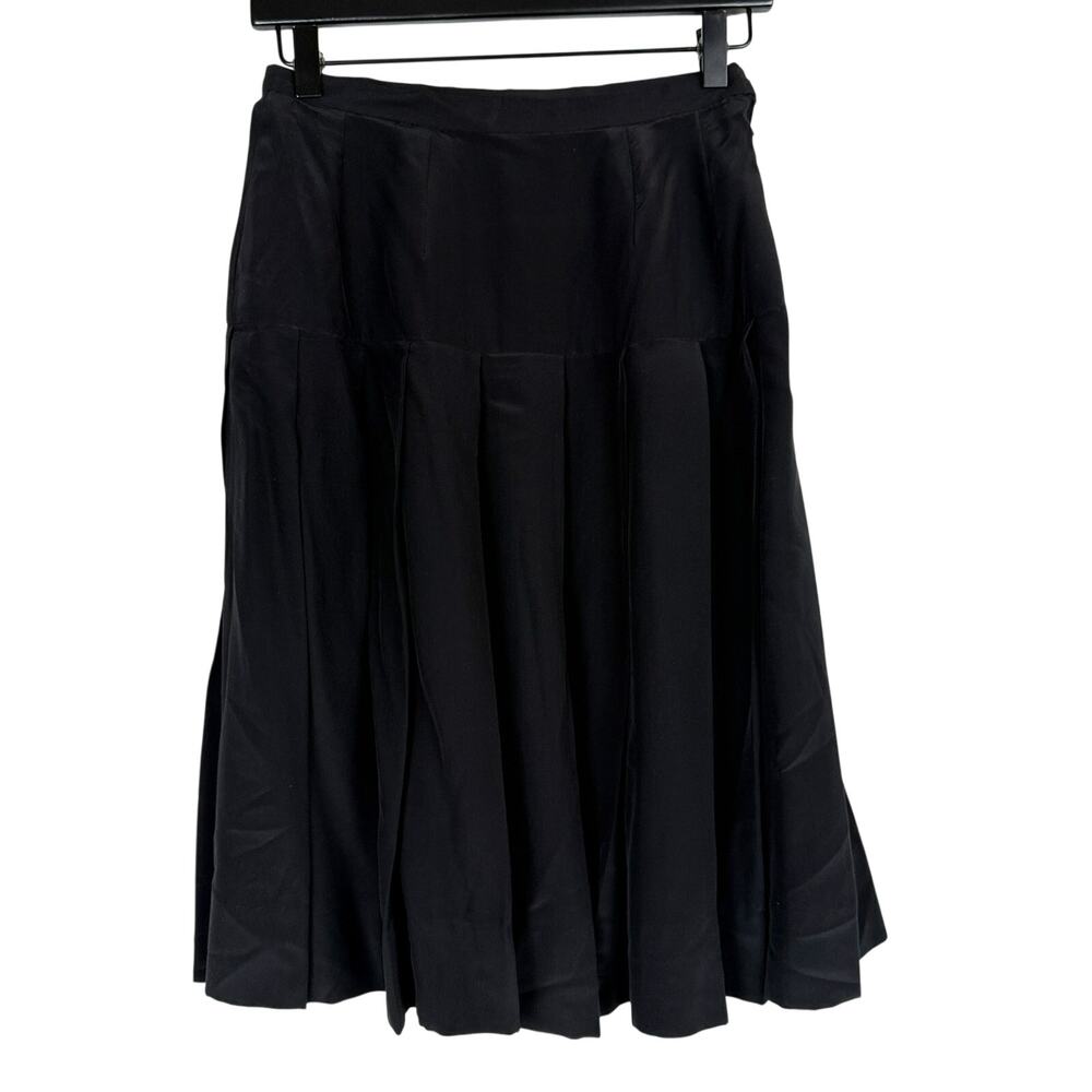 Vtg 80s Malcolm Starr Designer 100% Silk Pleated Skirt Black - 8 (Fits XS)